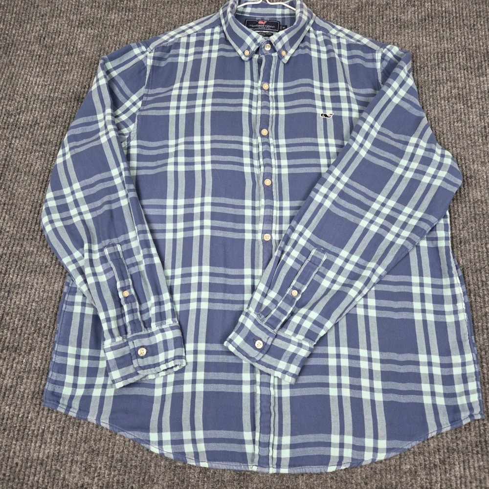 Vineyard Vines Slim Fit Whale Shirt Mens XL Blue Green Plaid Button‎ Down Cotton